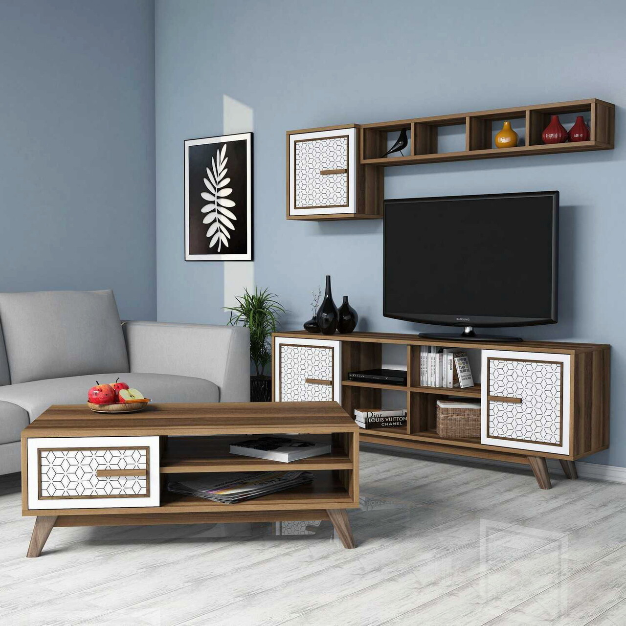Set mobilier living, Hanah Home, Ayla, Nuc/Alb - imagine 6
